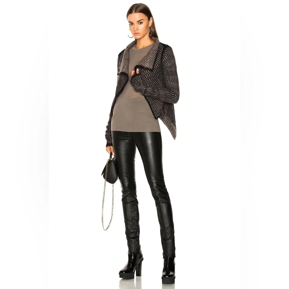 Rick Owens Glitter FW17 Mohair Merino Wool Draped Cardigan Black Beige- one size